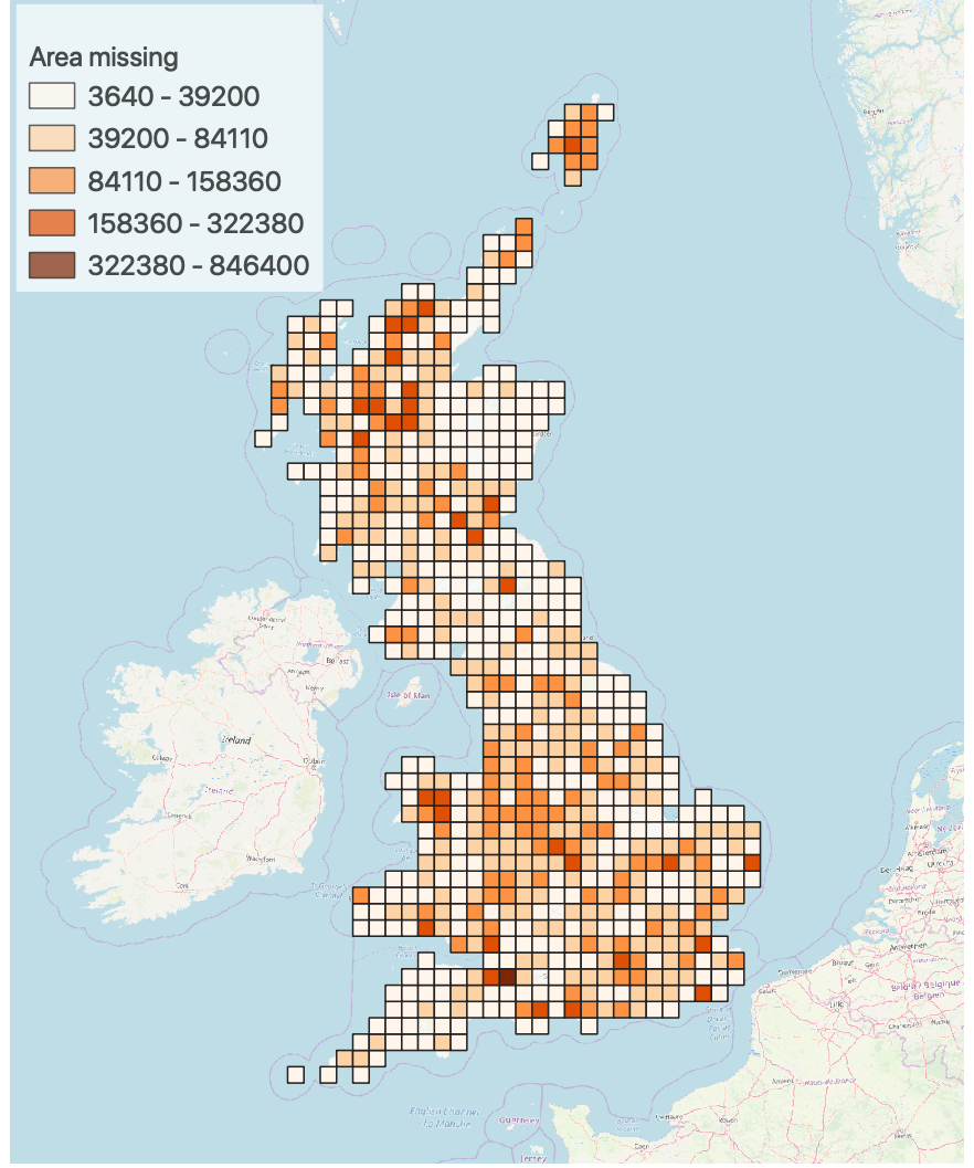 A map of the UK showing a spatial distribution of unmatched water to identify trends and outliers. More detail is given in the final paragraph of section 9.